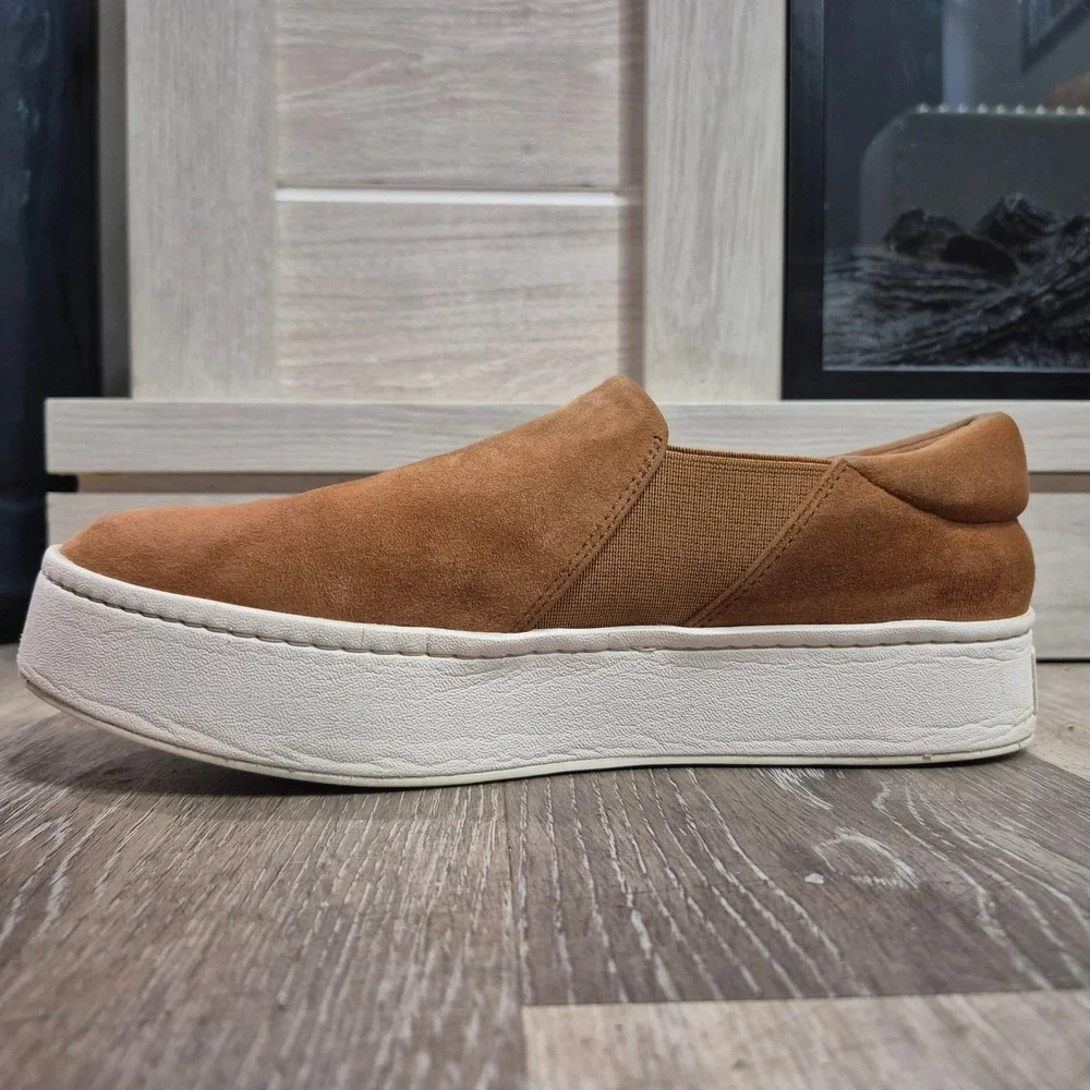 Vince Womens Tan Suede Platform Slip On Sneakers Shoes US 9 EUR 39